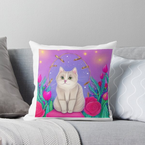 Item preview, Beautiful Fantasy Whimsical Cat Oil Painting with flowers in background designed and sold by ManifestoDesign.