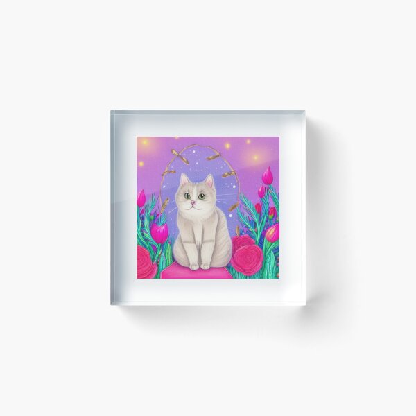 Item preview, Beautiful Fantasy Whimsical Cat Oil Painting with flowers in background designed and sold by ManifestoDesign.