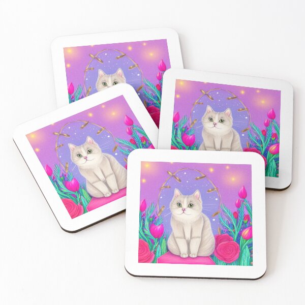 Item preview, Beautiful Fantasy Whimsical Cat Oil Painting with flowers in background designed and sold by ManifestoDesign.