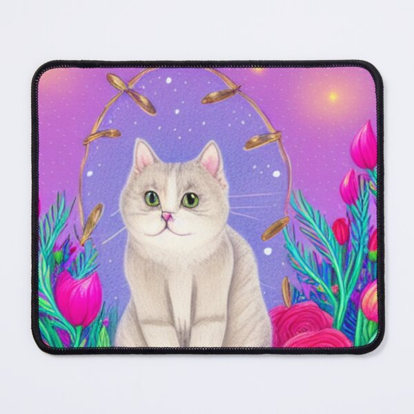 Item preview, Beautiful Fantasy Whimsical Cat Oil Painting with flowers in background designed and sold by ManifestoDesign.