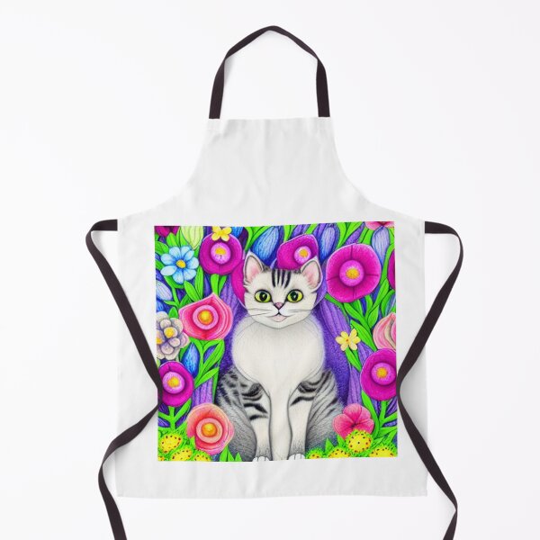 Item preview, Beautiful Fantasy Whimsical Cat Oil Painting with flowers in background designed and sold by ManifestoDesign.