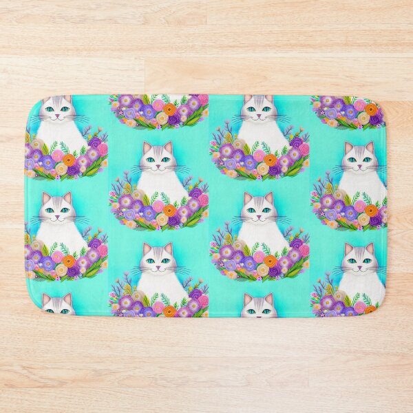 Item preview, Beautiful Fantasy Whimsical Cat Pastel Illustration with flowers in background designed and sold by ManifestoDesign.
