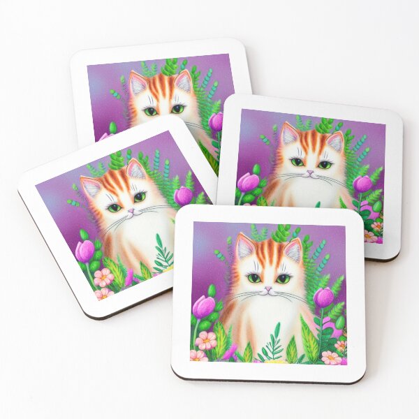 Item preview, Beautiful Fantasy Whimsical Cat Oil Painting with flowers in background designed and sold by ManifestoDesign.