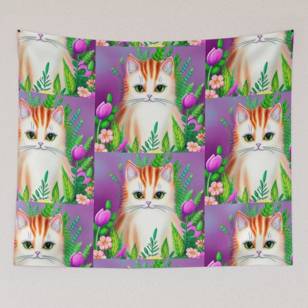 Item preview, Beautiful Fantasy Whimsical Cat Oil Painting with flowers in background designed and sold by ManifestoDesign.