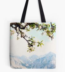 Apple Blossoms and Mountains Tote Bag