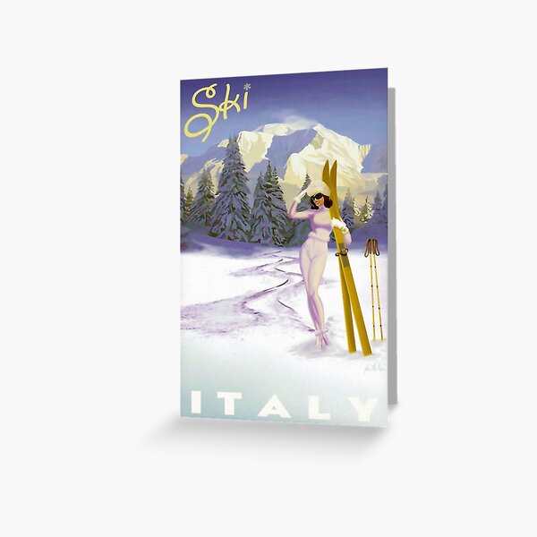 Vintage Italian Ski sport poster, ski italy Greeting Card