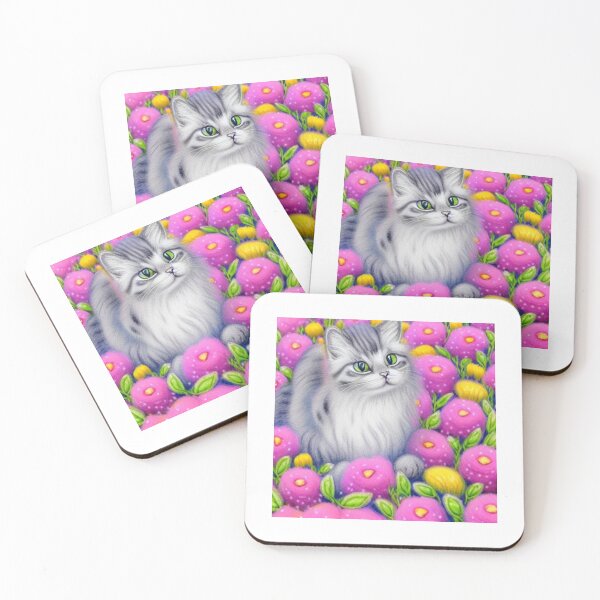 Item preview, Beautiful Fantasy Whimsical Cat Oil Painting with flowers in background designed and sold by ManifestoDesign.