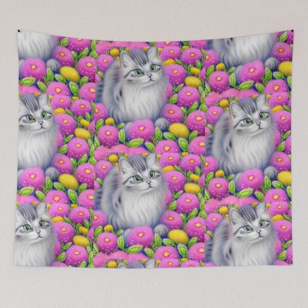 Item preview, Beautiful Fantasy Whimsical Cat Oil Painting with flowers in background designed and sold by ManifestoDesign.