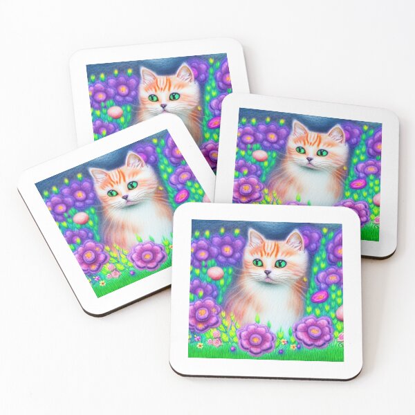Item preview, Beautiful Fantasy Whimsical Cat Oil Painting with flowers in background designed and sold by ManifestoDesign.