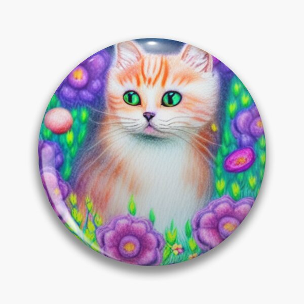 Item preview, Beautiful Fantasy Whimsical Cat Oil Painting with flowers in background designed and sold by ManifestoDesign.
