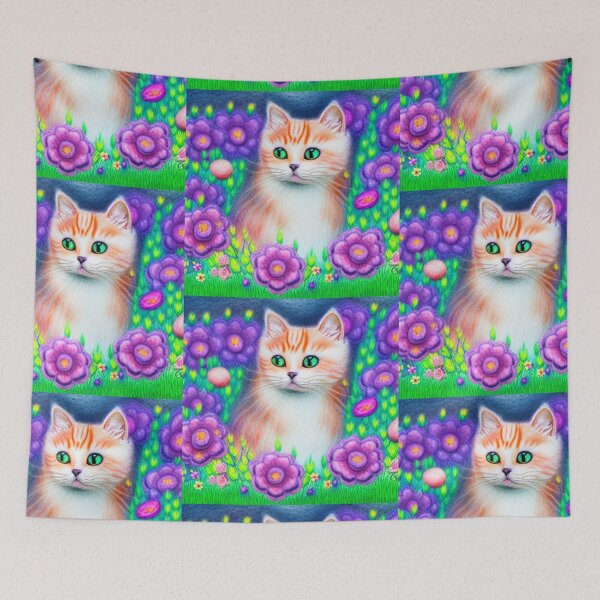 Item preview, Beautiful Fantasy Whimsical Cat Oil Painting with flowers in background designed and sold by ManifestoDesign.