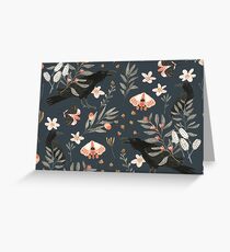 Black Crow and Butterflies Greeting Card