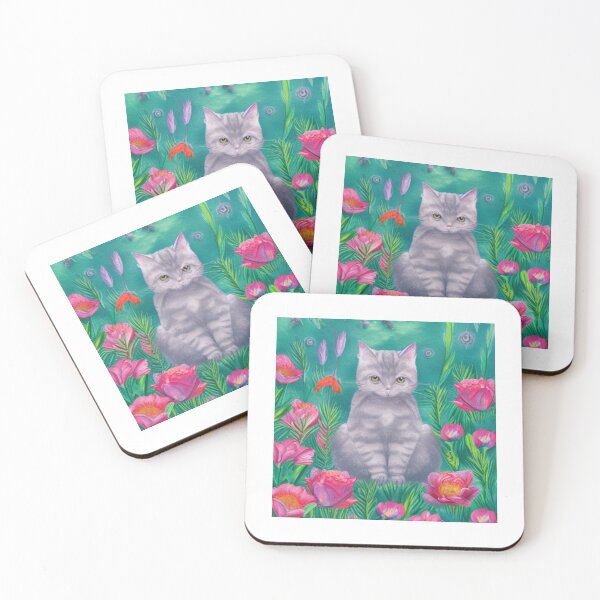 Item preview, Beautiful Fantasy Whimsical Cat Oil Painting with flowers in background designed and sold by ManifestoDesign.