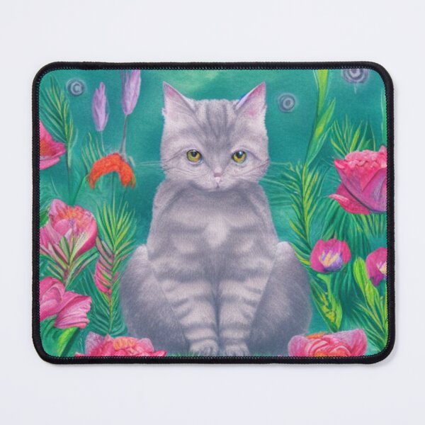 Item preview, Beautiful Fantasy Whimsical Cat Oil Painting with flowers in background designed and sold by ManifestoDesign.