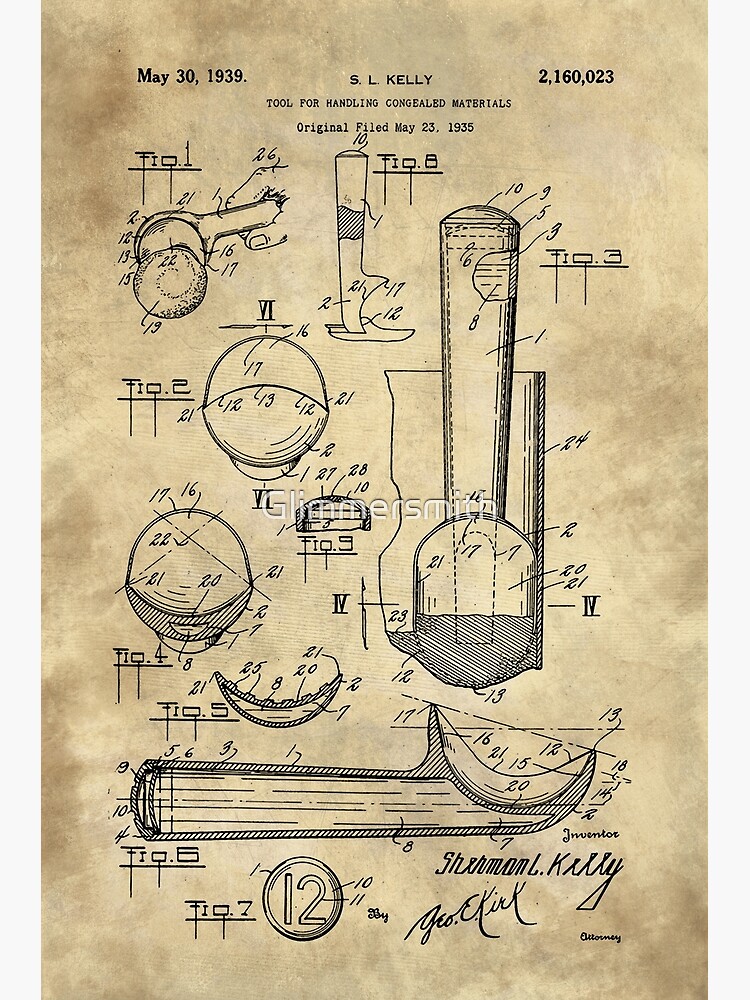 Ice Cream Scoop antique blueprint patent drawing 1939 kitchen art