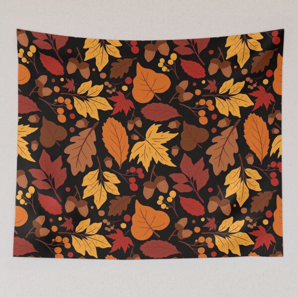 Item preview, Autumn Pattern No 01 - Black - Warm Fall Leaves Pattern Motifs designed and sold by Millusti.