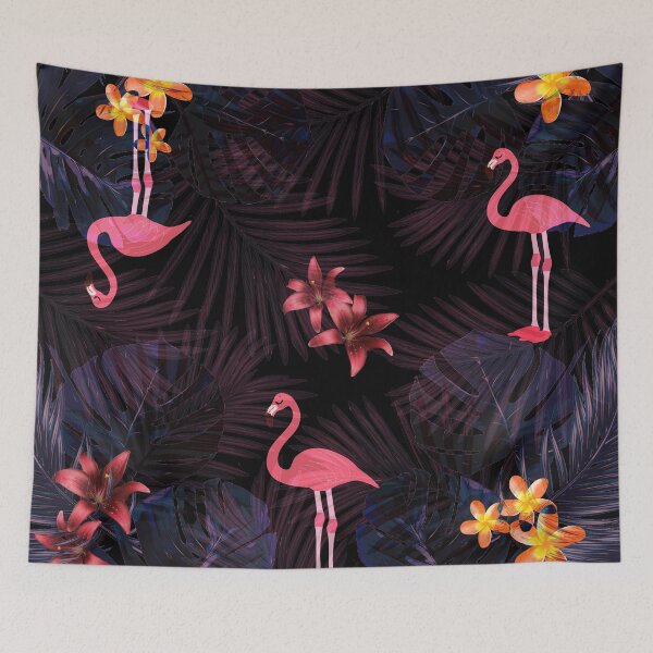 Item preview, Flamingo tropical leaves overlapping tapestry designed and sold by Yasminahj93.