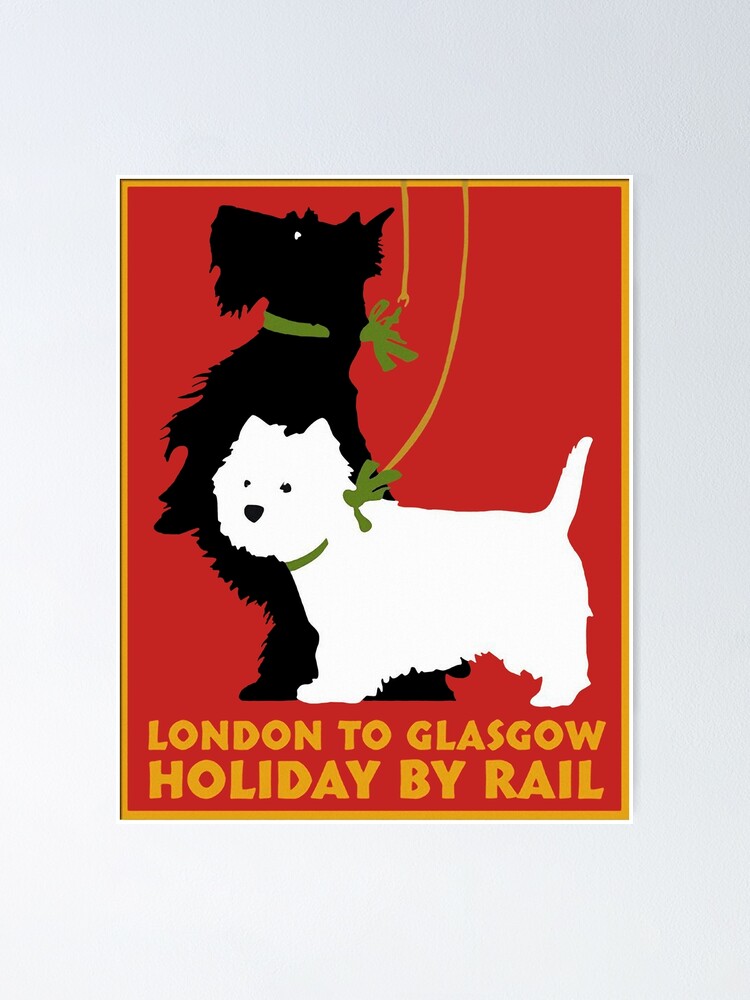 TRAVEL POLICY DOGS RAIL TRAIN SCOTTISH TERRIER SPORT BAG UK ART PRINT B12X3394