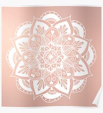 Blumenmandala auf Rosengold Poster