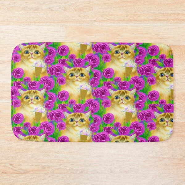 Item preview, Beautiful Fantasy Whimsical Cat Pastel Illustration with flowers in background designed and sold by ManifestoDesign.