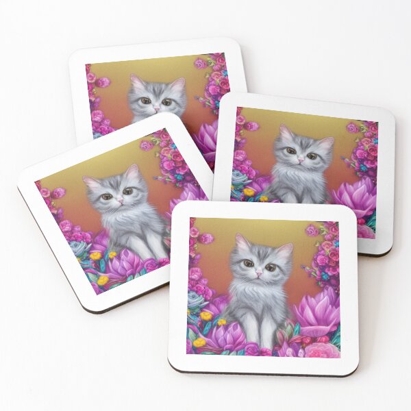 Item preview, Beautiful Fantasy Whimsical Cat Pastel Illustration with flowers in background designed and sold by ManifestoDesign.