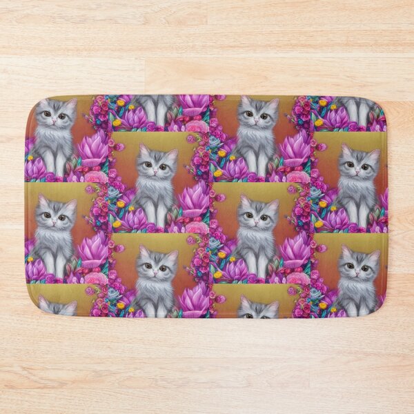 Item preview, Beautiful Fantasy Whimsical Cat Pastel Illustration with flowers in background designed and sold by ManifestoDesign.