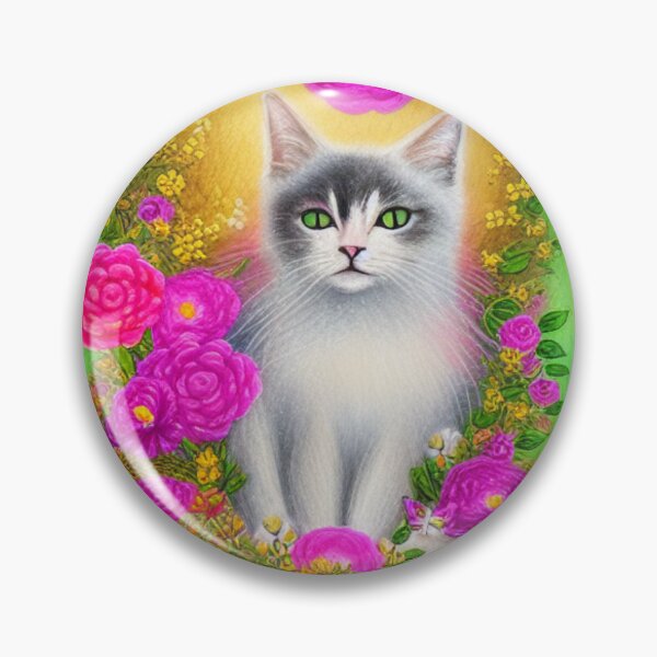 Item preview, Beautiful Fantasy Whimsical Cat Pastel Illustration with flowers in background designed and sold by ManifestoDesign.
