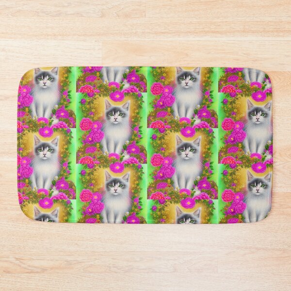 Item preview, Beautiful Fantasy Whimsical Cat Pastel Illustration with flowers in background designed and sold by ManifestoDesign.