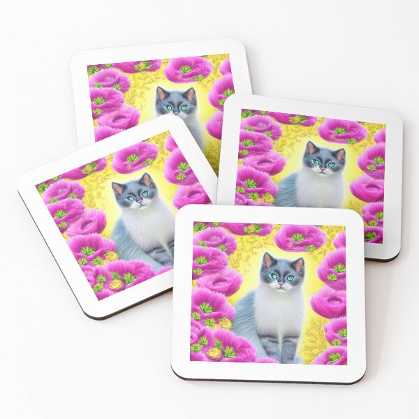 Item preview, Beautiful Fantasy Whimsical Cat Pastel Illustration with flowers in background designed and sold by ManifestoDesign.