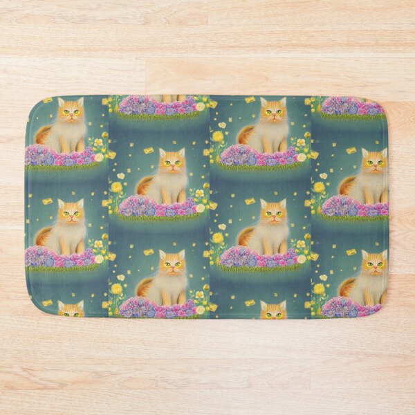 Item preview, Beautiful Fantasy Whimsical Cat Pastel Illustration with flowers in background designed and sold by ManifestoDesign.