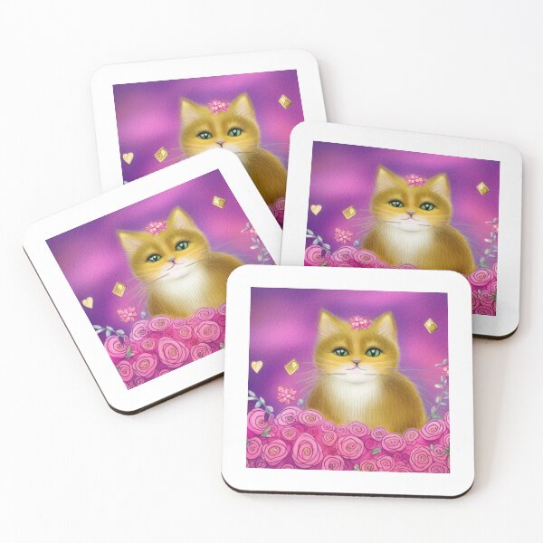Item preview, Beautiful Fantasy Whimsical Cat Pastel Illustration with flowers in background designed and sold by ManifestoDesign.