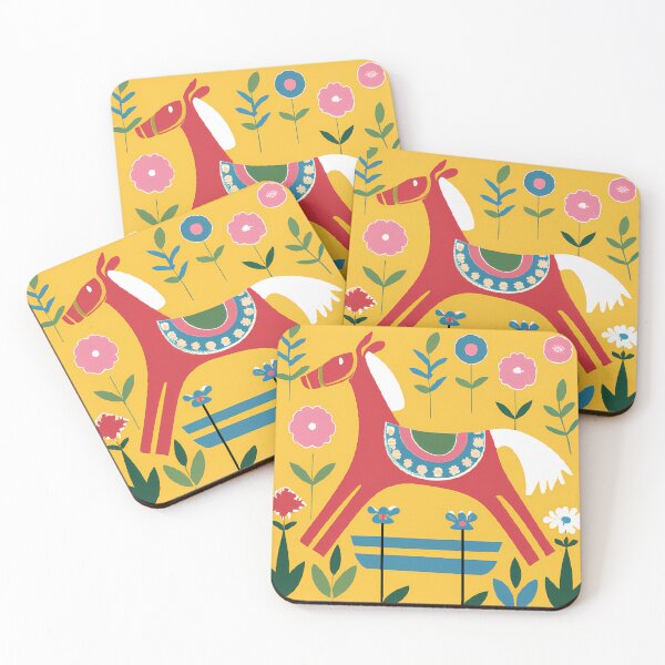 Item preview, Original Art with horse and flowers inspired by Josef Frank, Swedish designer 1940s, floral art, ScandinavianStyle designed and sold by RoyalRepublics.