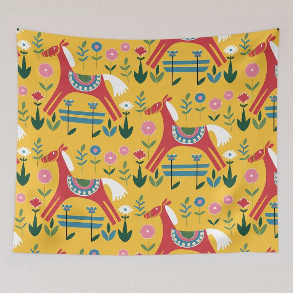 Item preview, Original Art with horse and flowers inspired by Josef Frank, Swedish designer 1940s, floral art, ScandinavianStyle designed and sold by RoyalRepublics.