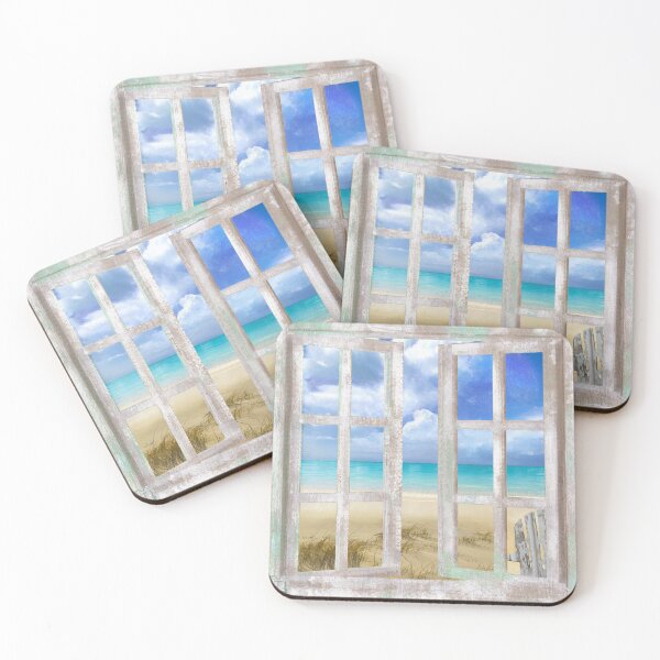 Item preview, Caribbean Cottage tropical beach house window, coastal art designed and sold by Glimmersmith.