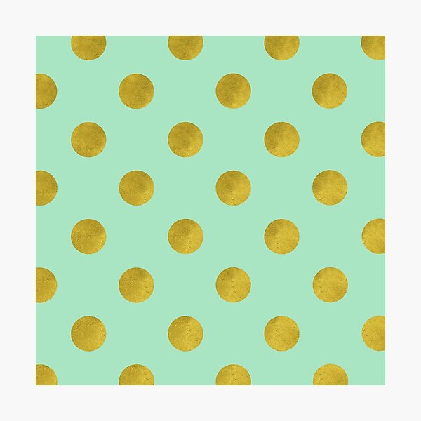 Classic pattern with faux Gold foil polka dots on mint green Photographic Print