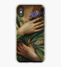 Frau, die Irisblumen, französische Präraffaelitenmalerei hält iPhone-Hülle & Cover