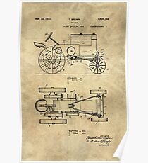 Antique Tractor blueprint patent drawing plan from 1929, Industrial farmhouse Poster