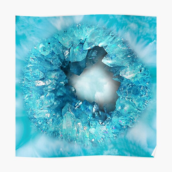 Geode de cristales de piedra en forma de corazón azul aqua Póster