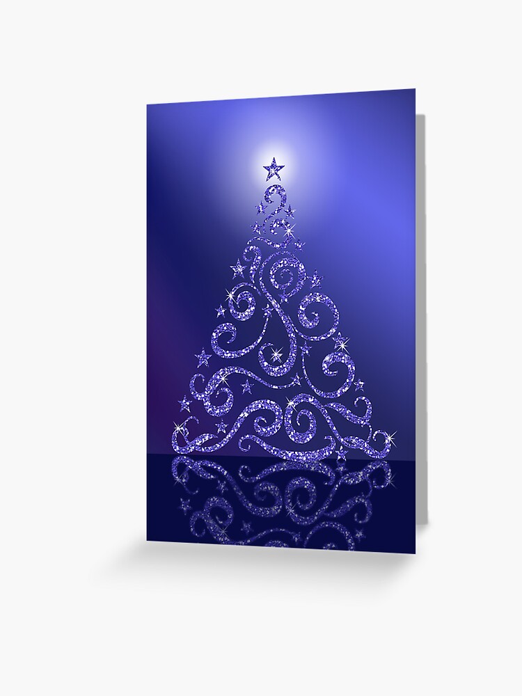 Sparkling Blue Glitter Swirl Christmas Tree by Cherie(c)2022 | Greeting Card