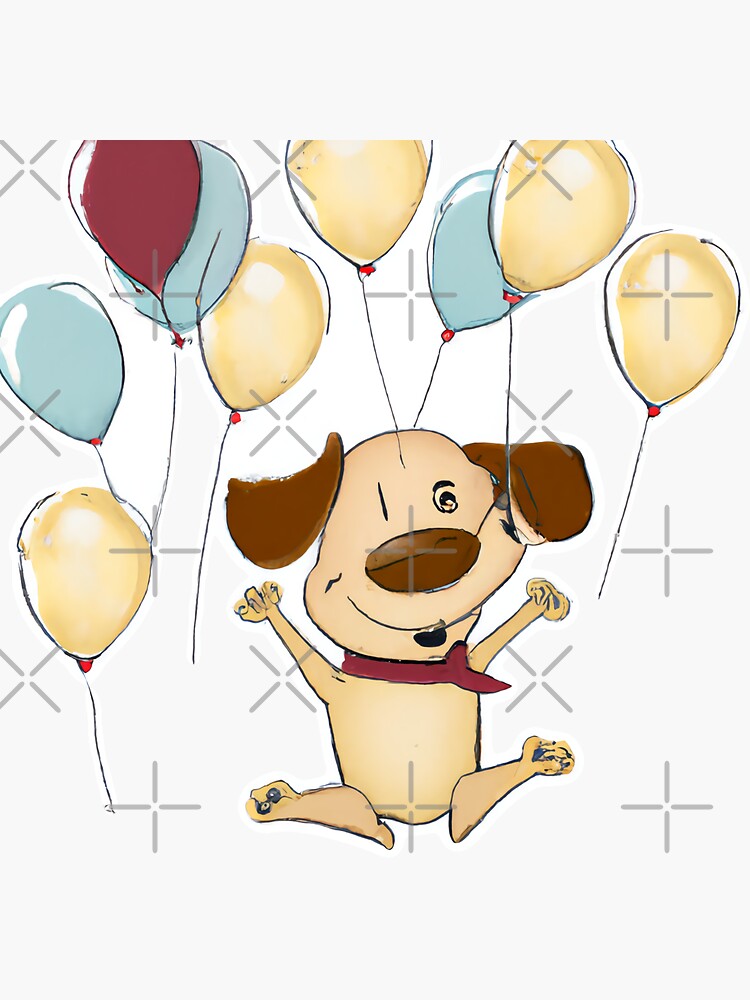 "Dog flying with balloons. Funny dog. Cute puppy" Sticker for Sale by