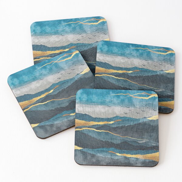 Item preview, Blue, Teal And Golden-Hues Mountains Abstract Art designed and sold by DEC02.