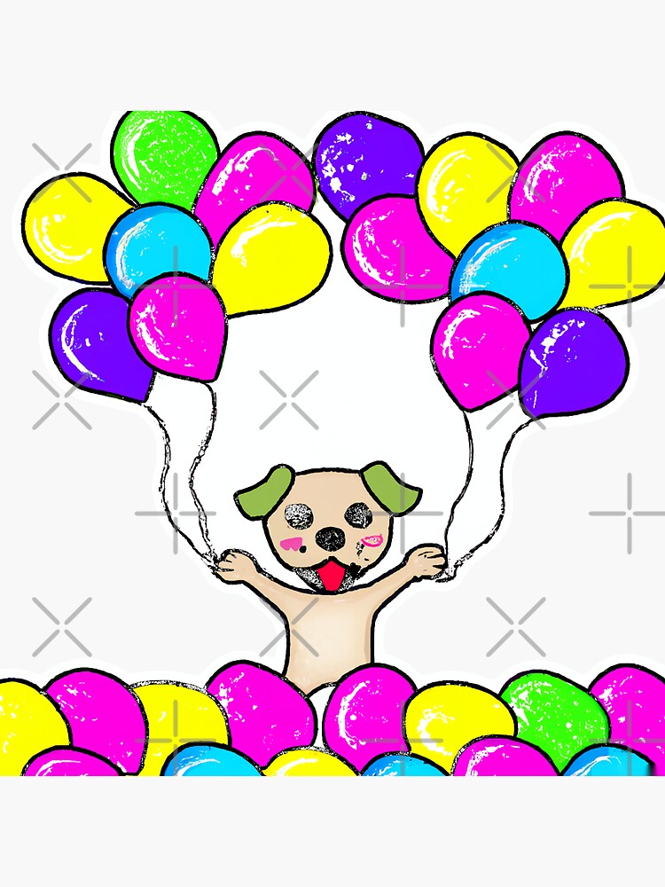 "Dog flying with balloons. Funny dog. Cute puppy" Sticker for Sale by
