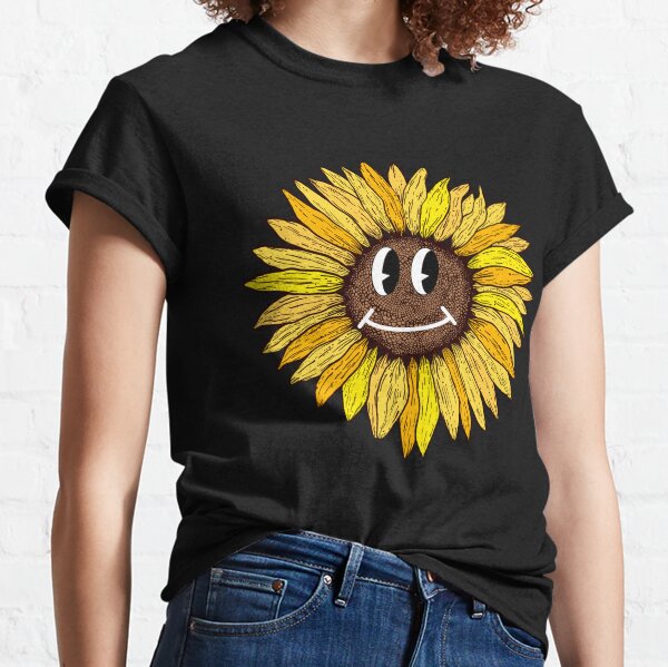 Cute Kawaii Y2K Chibi Yellow Sunflower White Shirt