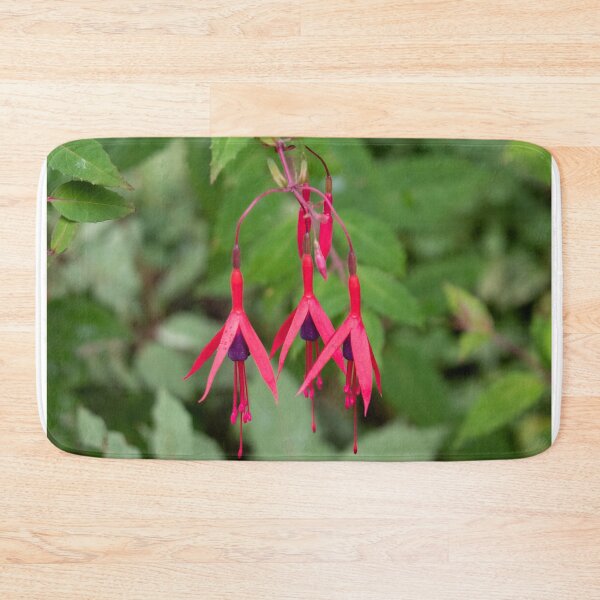 Item preview, Red fuchsia flowers with leaves in the background designed and sold by HazelWright.