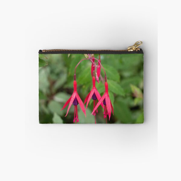 Item preview, Red fuchsia flowers with leaves in the background designed and sold by HazelWright.