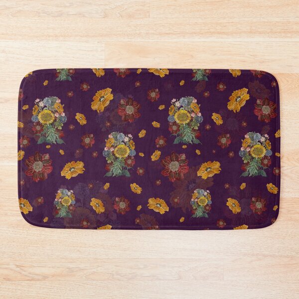 Aperçu de l'œuvre Bouquet flower seamless pattern on violet background créée et vendue par Yana Mustafina | Boho Soulful Designs.