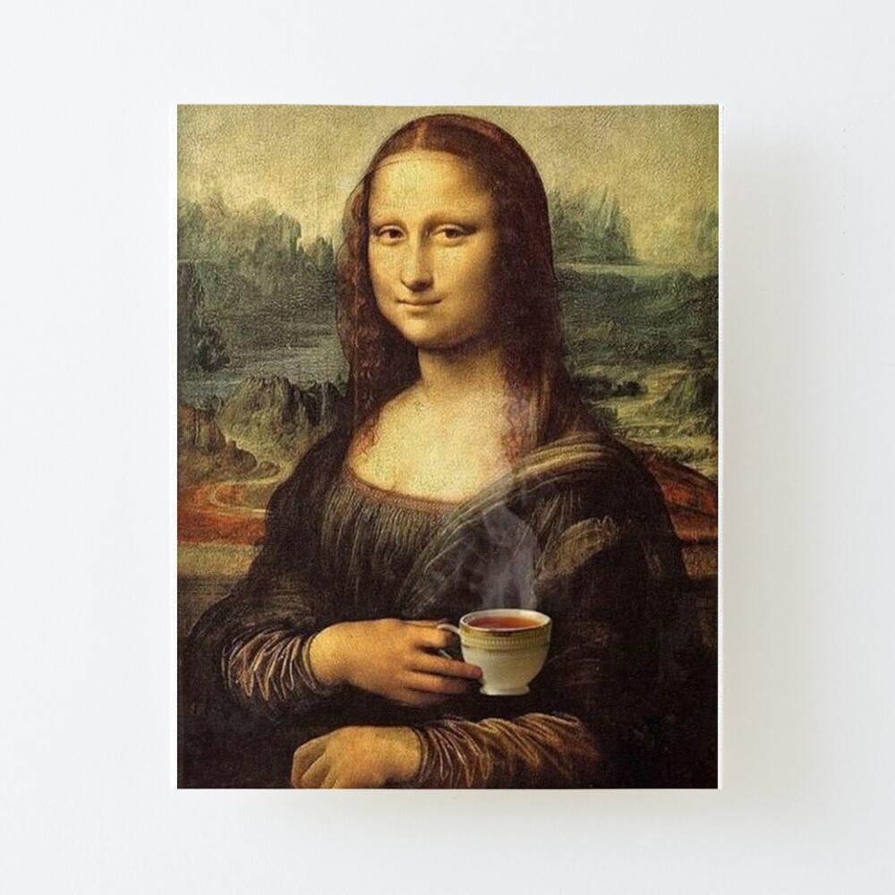 mona lisa drinking coffee