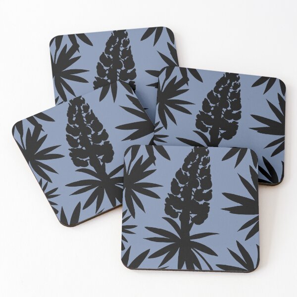 Item preview, Lupine Black Ink Flowers Silhouette Pattern On Vintage Pastel Blue  designed and sold by Irina Sztukowski.