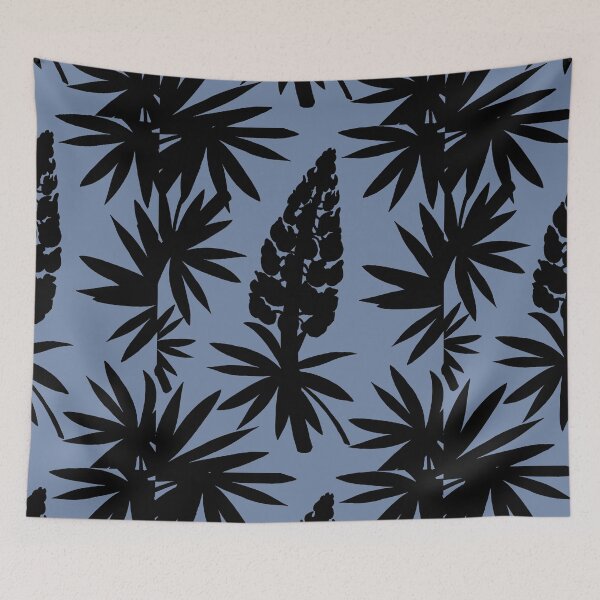 Item preview, Lupine Black Ink Flowers Silhouette Pattern On Vintage Pastel Blue  designed and sold by Irina Sztukowski.