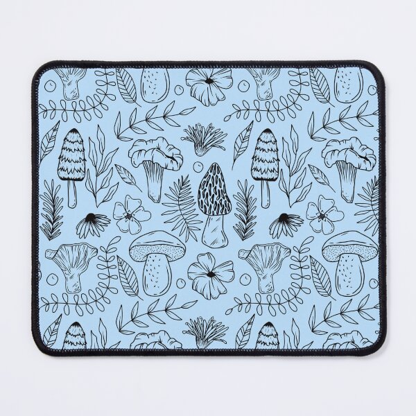 Item preview, Mushroom, flowers and fern pattern in light blue designed and sold by DaydreamnD.